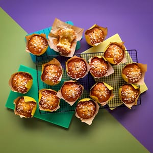 15 of The Big Lemon and Apple Muffins on a green and purple background.
