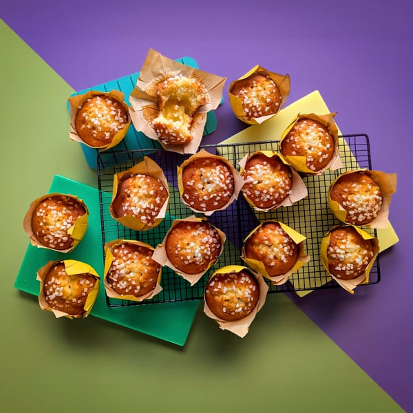 15 of The Big Lemon and Apple Muffins on a green and purple background.